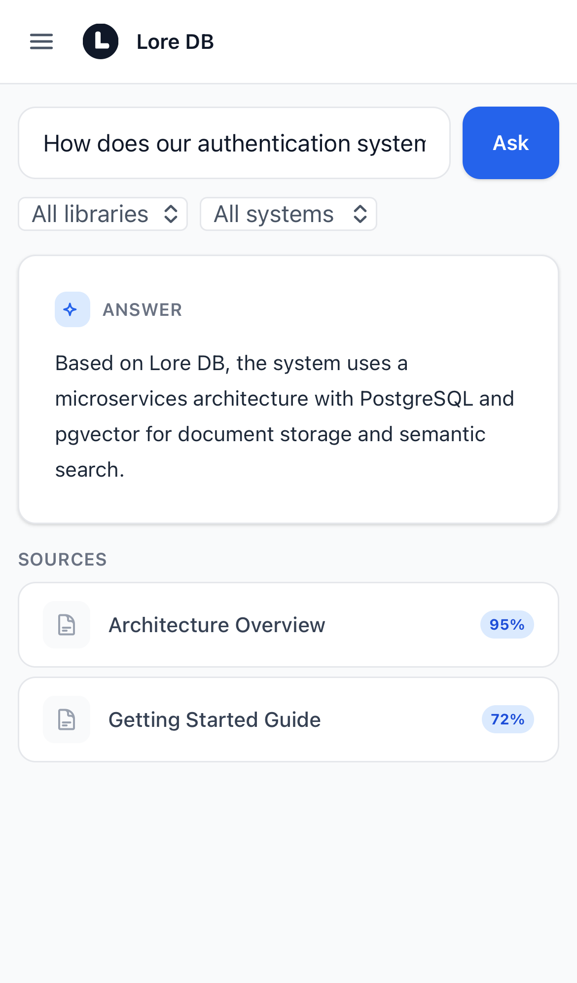 Lore DB — AI-powered answers grounded in your documents
